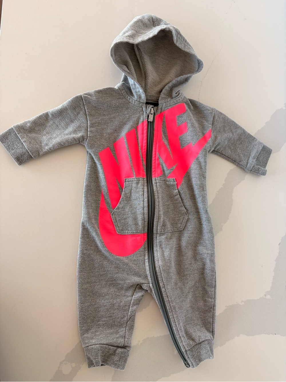 Nike one piece footless jumper w/hood girls grey 6 months